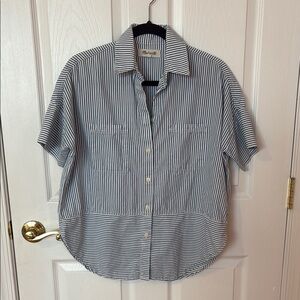 Madewell Black and White Striped Button-Up Shirt